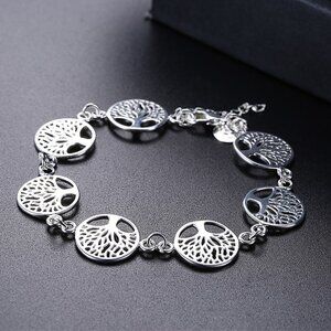 925 Sterling Silver Life of Tree charm Link Chain Bracelet